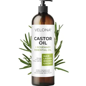 velona Castor Oil with Rosemary Oil - 8 Fl Oz | Hair Growth Oil | Hair, Scalp, Eyelashes, Eyebrows | 100% Natural and Pure Haircare Hydrate