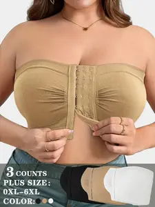 3PCS Front Buckle Push Up Bandeau Bra, Best Match for Backless Outfits, Breathable & No Pinching, Summer Womenswear Underwear