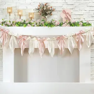 Bow Garland Banner Party Decor for Coquette Birthday Wedding Pink Bow Party Hanging Swirls Decorations for Baby Shower Bridal Shower Bachelorette Party Supplies Grduation Party Decor