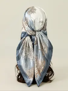 Women's Geometric Print Scarf, Silk-Like Bandana, Elegant Sun Protection Headscarf, Scarf Wrap, Perfect for Beach, Travel, Daily Wear, Gift Idea