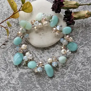 Beaded Multi Stone Stretchy Bracelet. Amazonite, Amethyst or Larimar Mixed Stone Clustered Bracelet. Multi-gemstone Power Bracelets.