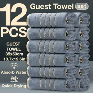 12-Piece Decorative Winter Thick Guest Towels, Absorbent Thickened Towels, Modern Simple Bathroom Set, Strong Absorbent Quick Dry Microfiber