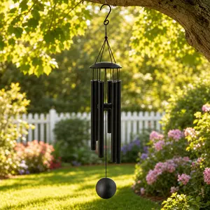 Deep Tone Wind Chimes for Outside, 47 Inch Large Black Metal Wind Chime Outdoor, 6 Tuned Aluminum Tubes Windchimes, Sympathy Memorial Gift for Loss of Loved One, Garden Patio Porch Balcony Decor, Housewarming Birthday Gift for Mom Women holiday christmas