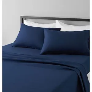 Lightweight Super Soft Easy Care Microfiber 4 Piece Bed Sheets Set with 14-Inch Deep Pockets, Queen, Navy Blue, Solid