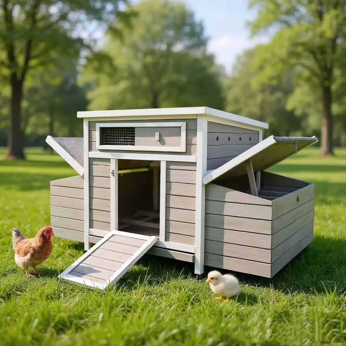 [Bellemave] Large Wooden Chicken Coop |   Outdoor Hen House Poultry Cage with 2 Sides Nesting Boxes