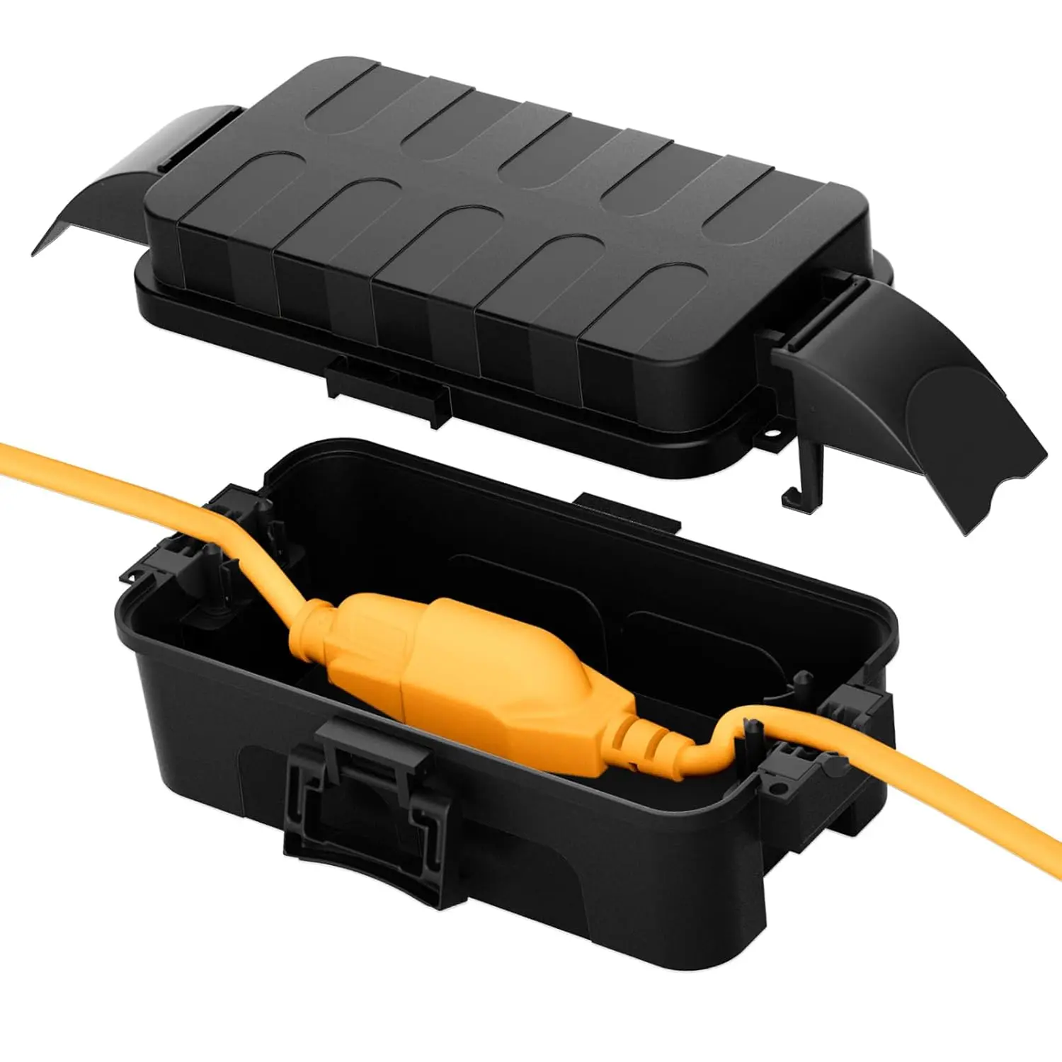 RESTMO Outdoor Electrical Box with Detachable Shield Covers, IP55 Waterproof Plug and Outlet Cover, Extension Cord Protector for Christmas Lights, Garden, Holiday Decorations – Black summergarden Dustproof Storage Box Lockable Storage Boxes