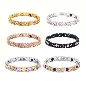 Fashionable Detachable Energy Magnet Bracelet, Eco-friendly Alloy with Diamonds, Adjustable Women's Bracelet