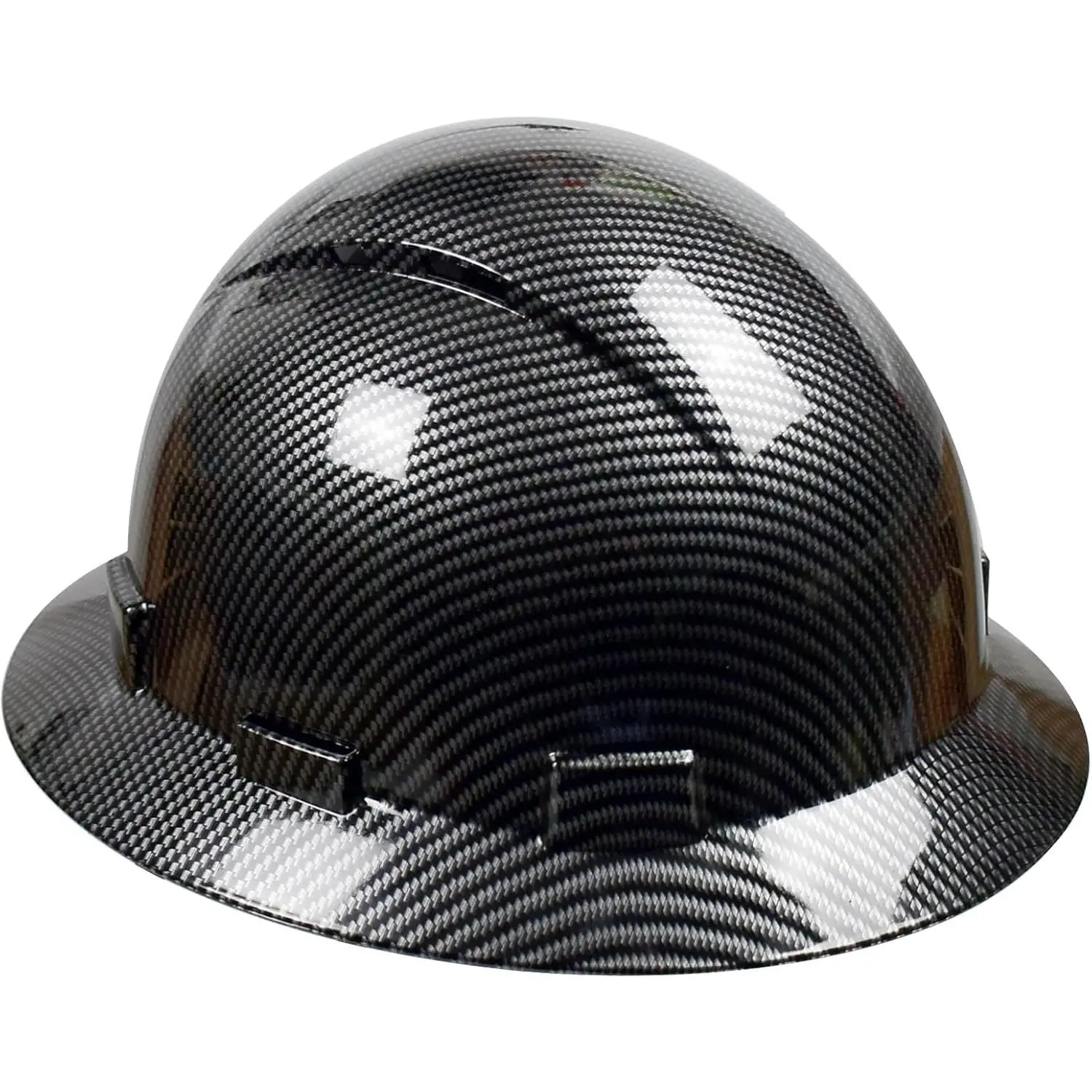 Universal Full Brim Construction Helmet, Lightweight HDPE Safety Equipment with a Carbon Fiber Pattern, 6-Point Ratchet Suspension for Shock Absorption, and Adjustable Ventilation, Safetyequipment, Constructionhelmet, Industrial