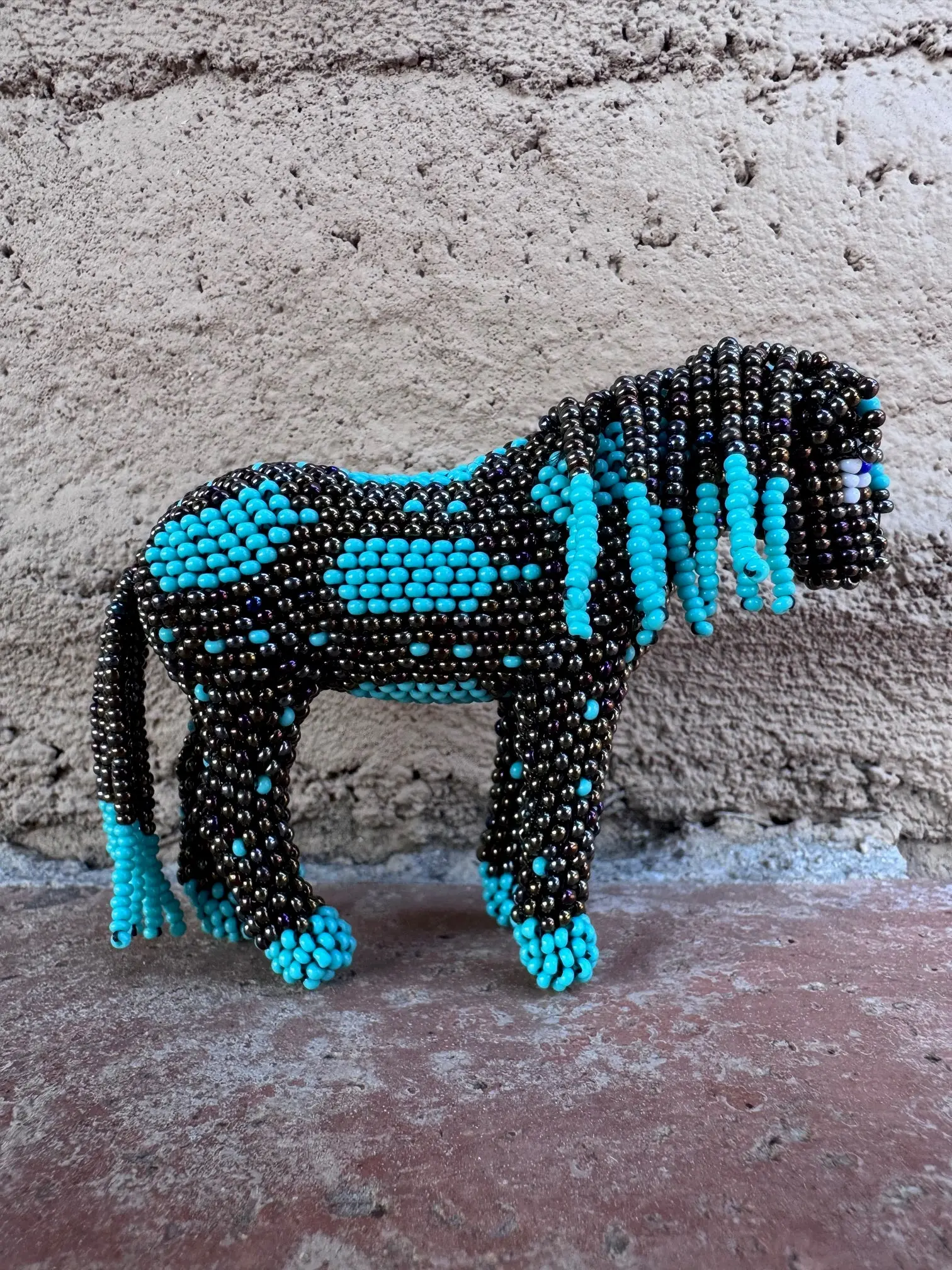 Handmade Peyote Stitched Horse Figurine- Turquoise 2