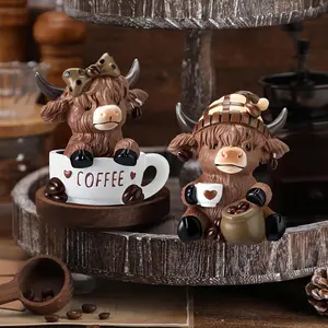 Highland Cow Statue Coffee Highland Scottish Resin Small Figurine, Cow Enthusiasts Christmas Gift, Decorative Collectible Item, Home Decor Statue, Cute Animal Design