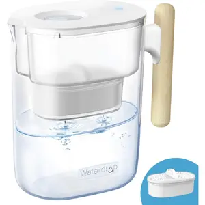 Waterdrop 200-Gallon Long-Life Chubby 10-Cup Large Water Filter Pitcher with 1 Filter, NSF Certified, 5X Times Lifetime, Reduces PFOA/PFOS, Chlorine, BPA Free, Clear Waterdrop
