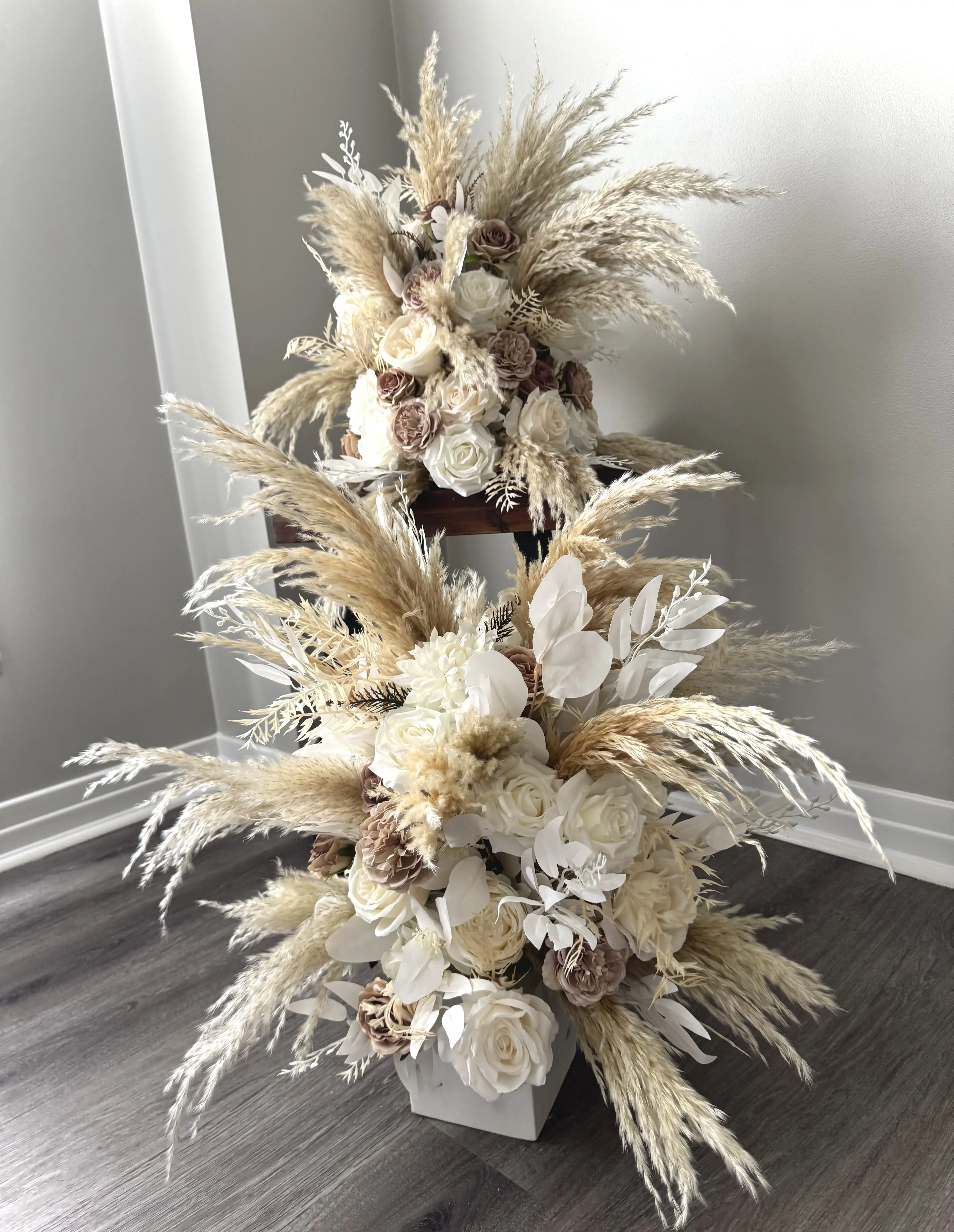 Barrel Top Pampas Wedding Arrangement Double Sided