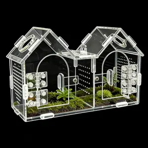 Jumping Spider Enclosure Acrylic Terrarium with Partition Divider (1-2 Compartments), Dual Magnetic Doors & All-Side Ventilation, Habitat for Jumping Spiders, Tarantulas, Mantis, Geckos, 9.6x4.2x5.8