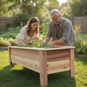 Custom Cedar Outdoor Wood Long Heavy Duty Planter Box for Gardening Vegetable,