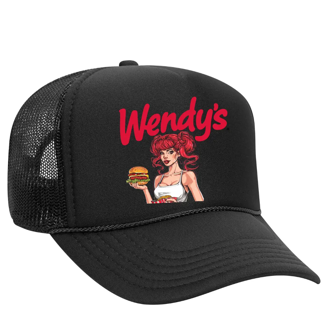 Black Threadz Wendy's Classic Unisex 1-Size Rucker Style Trucker Snapback Cap with Logo Print, One Size