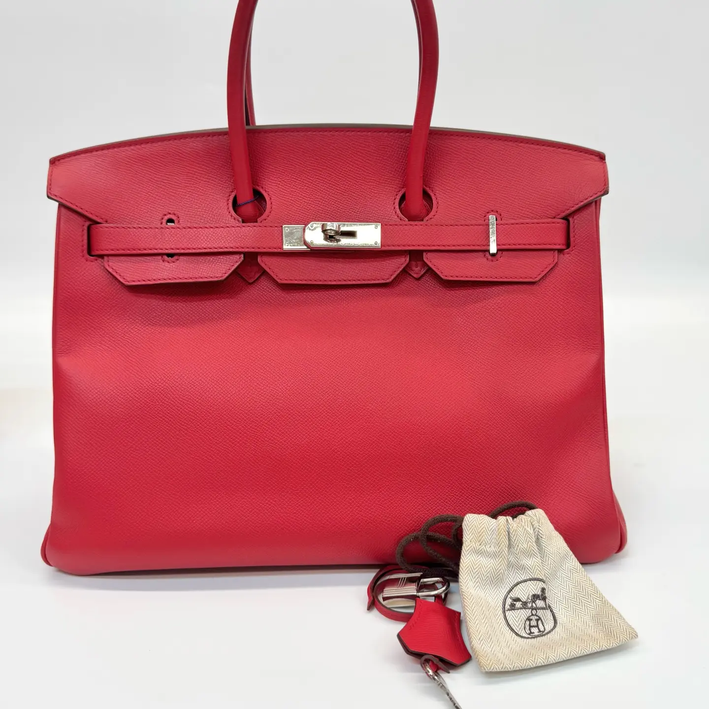 Pre-owned HERMÈS Birkin 35 Flag Red Stamp Q E Leather Base Length 35 Serial N23118680