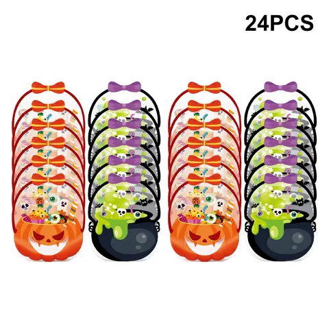 24Pcs Halloween Party Supplies,Plastic Goodie Bags with Handles,Pumpkin & Witch Cauldron Candy Bags,Trick or Treat Goodie Bags for Kids, Classroom Party Favors, Halloween Gift & Snack Bags