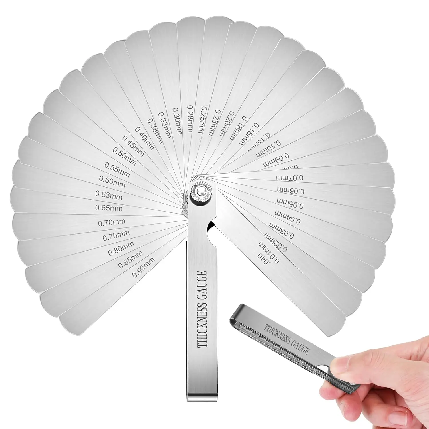 32  Stainless Steel Feeler Gauge, Metric and Imperial Gap Measuring Tool Width and Thickness Feeler Gage Gauge for Spark Plug, Valve Adjustment Tool, 0.02-1.00 mm (0.0008-0.040 Inch)