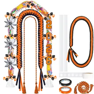 2026 Graduation Leis with Candy Leis for Graduates Gifts, Double Colors Braided Ribbon Graduation Necklace, 13pcs DIY Kit Include 1 Braid graduation lei & 1 Honor Cord & 2 PE bags & 6 Wooden Numbers & 2 Rolls Ribbons & 1 Roll Glue Dots