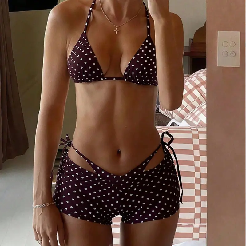 Women's Fashionable Three-Piece Swimsuit Set, Stylish Beachwear & Swimwear, Comfortable & Trendy Bathing Suit, Tie-Back Bikini, Style Bikini Set