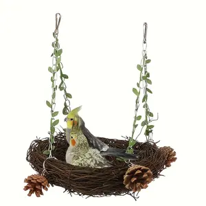 Natural Rattan Bird Nest - Suitable for Parrots, Cockatiels, Macaws, and Small Parrots - Comfortable Perching Toy, Pet Bird Accessories