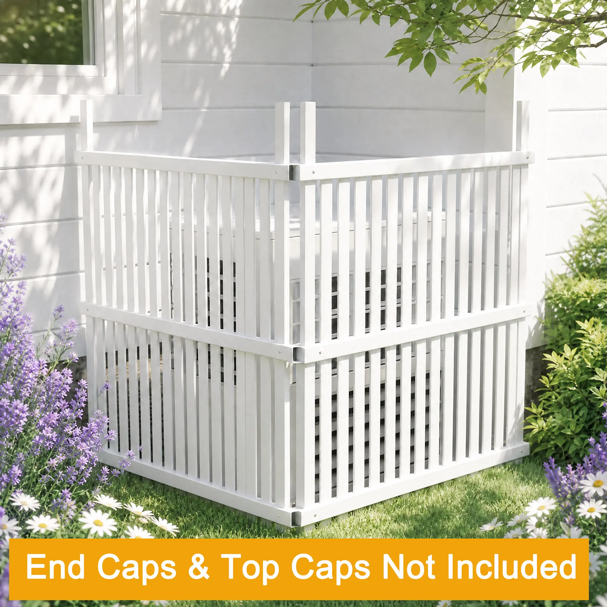 Privacy Screen Panels Kit - 2-Panel L-Shaped 36x48 in Weatherproof White Vinyl Outdoor Aircon Hider for Air Conditioner Units & Trash Can Storage Cover (New or Old Manuals Randomly Included)