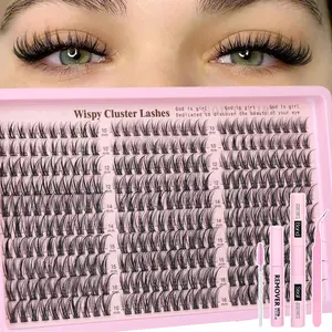 Eyelash Extension Kit, 1 Set Wispy Individual Volumized False Eyelashes with Glue, Tweezers, Brush and Remover, Eye Makeup Accessory Set, Fluffy Cluster Lashes