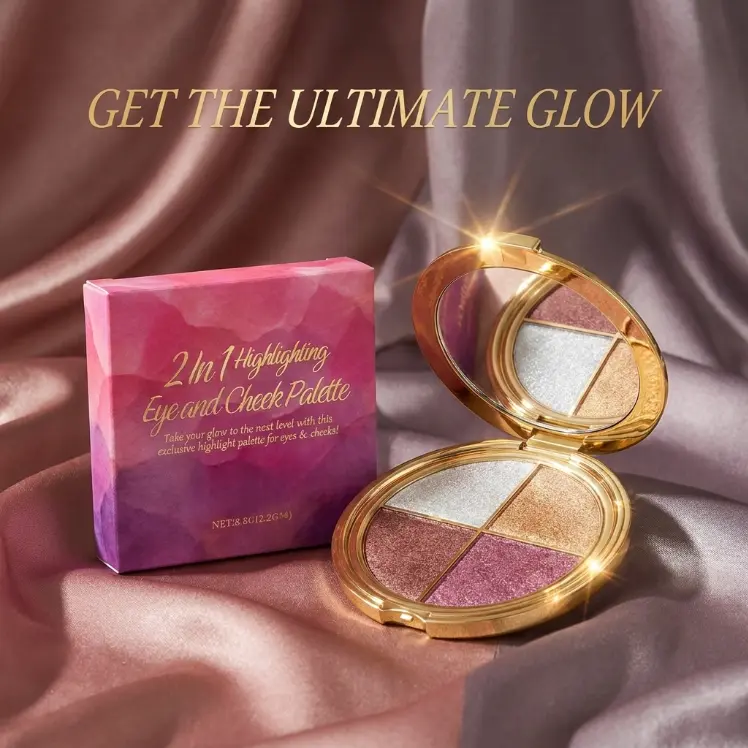 4-in-1 Radiant Face Palette Cosmetic - Beauty Products Single Item with Smooth, Blendable Powder for Highlighter, Blush, Eyeshadow, All Skin Types, Cosmetics Products, Makeup Tutorial, Brightening, Smoothing, Soft Glam, Glowing Makeup, Natural