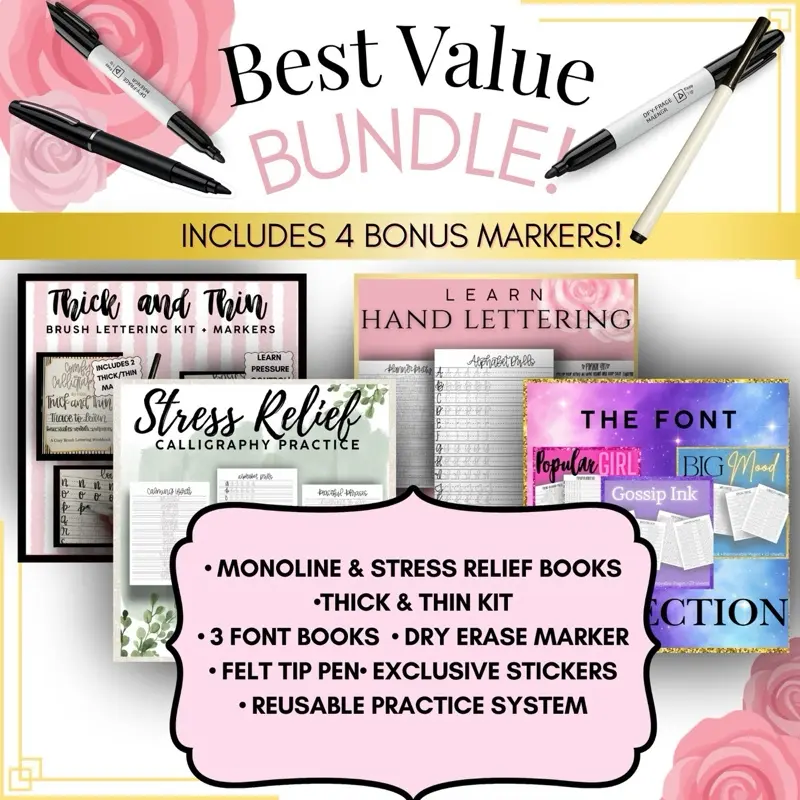 Full COMFY System! | The Best Value Lettering Bundle | Ultimate Calligraphy & Handwriting Workbook Bundle | 5 Lettering Practice Books + Pens | Comfy Calligraphy by Nikki