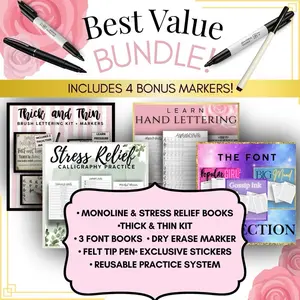 Full COMFY System! | The Best Value Lettering Bundle | Ultimate Calligraphy & Handwriting Workbook Bundle | 5 Lettering Practice Books + Pens | Comfy Calligraphy by Nikki