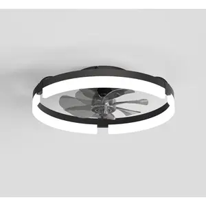 Modern Ceiling Fan with Light and Remote, 19.7 or 23.6 Inch Flush Mount Smart Ceiling Fan, Dimmable LED, 6 Wind Speeds, Remote & App Control, Bedroom Living Room, Black/White, Single Unit