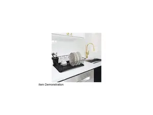 Mega Chef 17.5 Inch Black Dish Rack with 14 Plate Positioners and a Detachable Utensil Holder