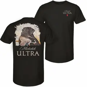 Unisex Vintage Mallard Duck & Hunting Dog Graphic T-Shirt - 2-Sided Print Cotton Tops, Round Neck Shortsleeve Outdoor Beer Lover Casual Streetwear Clothes