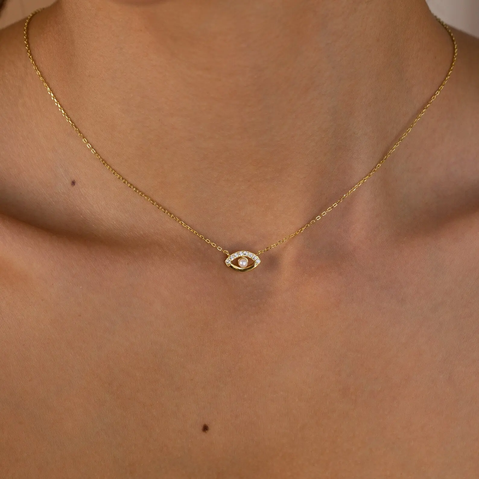 Amaryllis Pave Evil Eye Necklace by Caitlyn Minimalist - Dainty Pearl & Diamond Charm Necklace - Boho Jewelry - Gift for Her