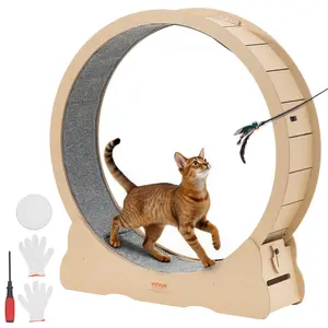 VEVOR Cat Exercise Wheel, 48 in Wooden Cat Running Wheel for Indoor Cats up to 28 lbs, Cats Treadmill with Carpeted Runway & Locking Mechanism, Quiet Roller Kitten Sport Toys for Pets Fitness & Health
