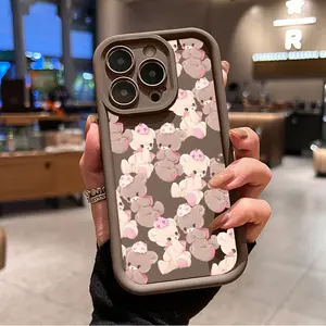 Cute Bear Pattern TPU Phone Case for iPhone 16 15 14 Pro Max 13 12 11 XR XS Plus Shockproof Full Camera Protection Durable slim Silicone Cover Cellphone Protective