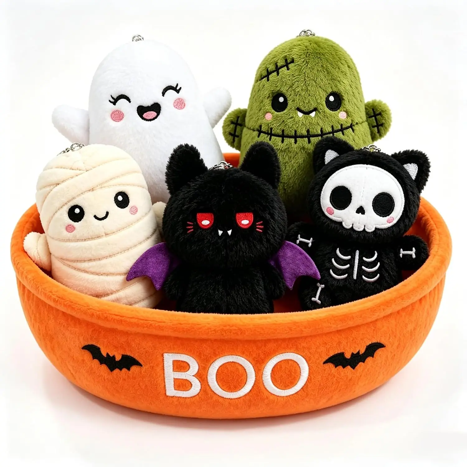 Halloween fall Gift Boo Basket Stuffers for Women, Spooky Halloween Stuffed Animals Set, Cute Trick or Treat Halloween Party Favors Decoration Ghost Monster Decor with Carrying Basket