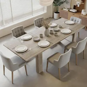 55" to 86" Expandable Dining Table for 6-10 People, Modern Wooden Extendable Kitchen Table with Slide-Out Leaf, Multi-Functional Rectangular Table for Living Room Office