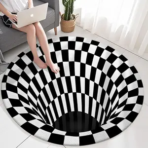 1pc 3D Optical Illusion Print Round Rug, Checkered Area Rug, Memory Cotton Material, Non-Slip Absorbent Mat, Soft for Living Room Bedroom Dining Bath