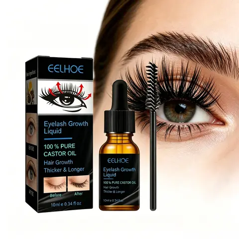 Natural Castor Oil Eyelash Growth Serum (10ml Liquid) - Single, Sensitive-Safe & All Skin Types, Lengthening Formula with Hyaluronic Acid & Precision Tip Applicator, Thicker Lashes, Brow Enhancing, Phthalate-Free, Daily Care Essential