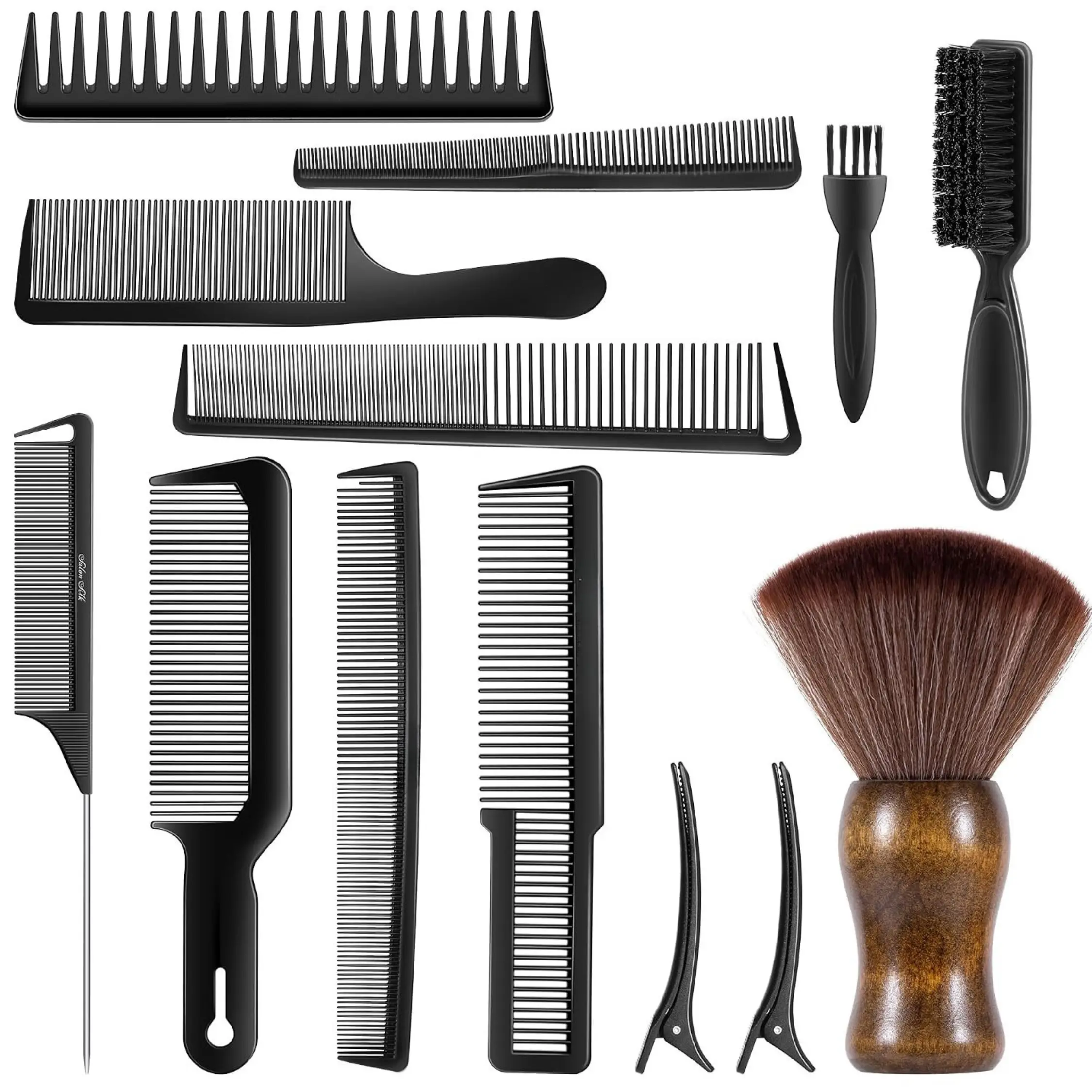 Flovera - 13PCS Hair Cutting Shaving Brush and Comb Set, Professional Barber Combs for Hair Stylist, Premium Grade Barber Brush Neck Duster, Fading Comb Barber Clipper Comb