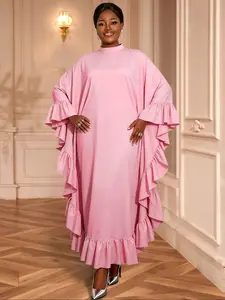 AOMEI Women's Chic Elegant Kaftan Maxi Dress Batwing Long Sleeves Ruffled Loose Caftan Dresses for Wedding Holiday Party