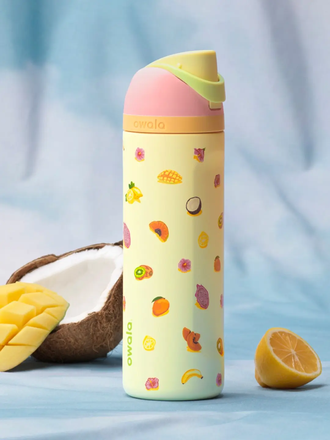 Owala FreeSip 24oz Stainless Steel Insulated Reusable Water Bottle - Fruit-Inspired Tropical Design, Leakproof Lid, Carry Loop, Just Ripe Birthday Bash Limited Edition