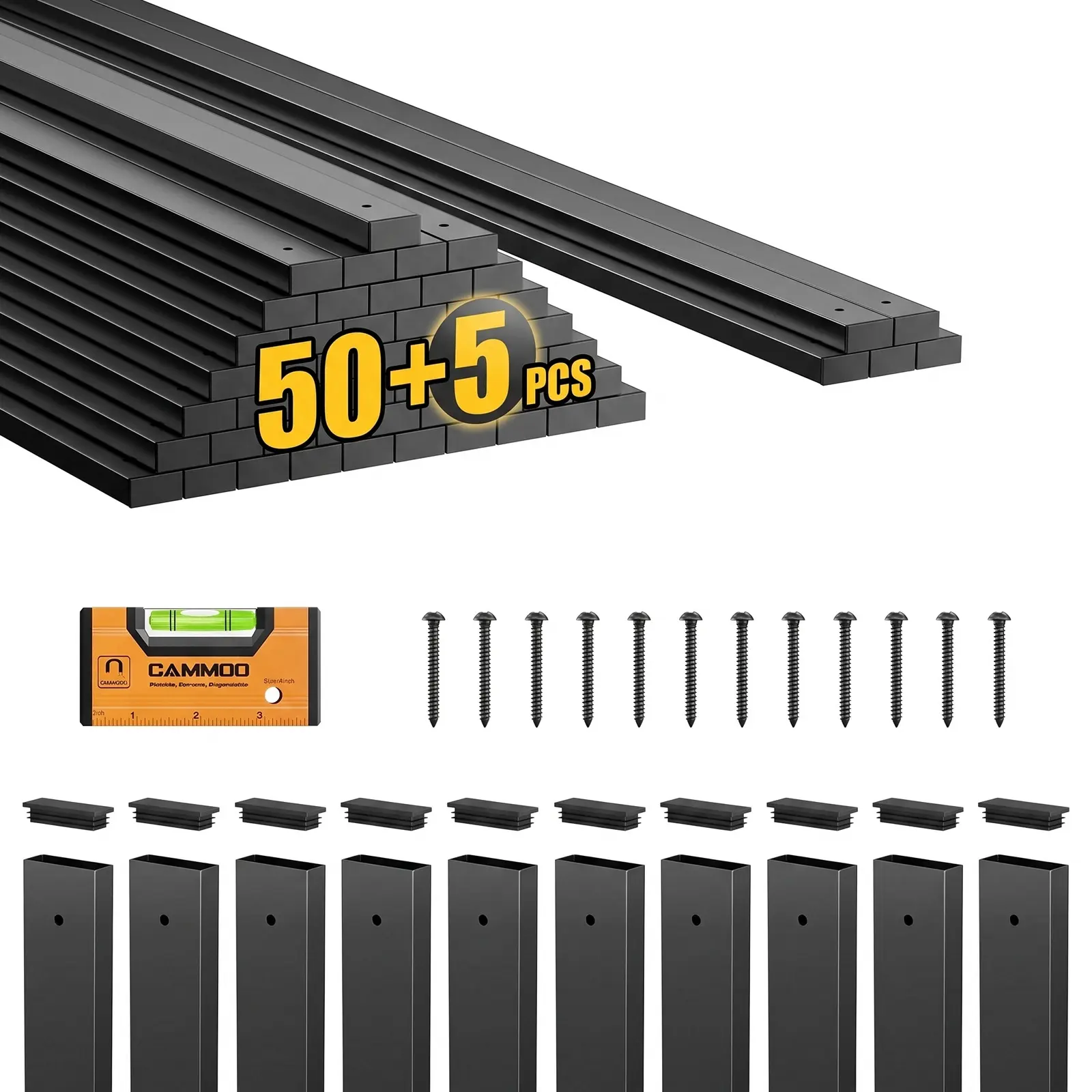 CAMMOO 55-Piece 26" Rectangular Deck Balusters Kit - Straight Spindles Railing with Level Scale, Pre-Installed Plugs, 110 Screws, Rustproof Finish, 2000 LBS Capacity for Porch, Balcony