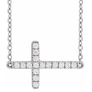 Women's 1/4Ct Diamond Sideways Cross 14k Gold 18" Lab Grown