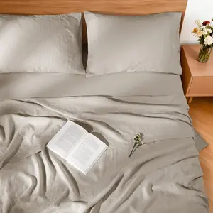 Sonoro Kate Premium Linen Cotton Sheets 4 Piece Queen Set with Rustic Texture Hotel-Level Breathable & Cooling for Ultimate Relaxing Sleep