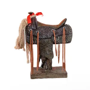 Western Cowboy Theme Handcrafted Carved Rivet Decor Silk Fringe Vintage Home Decor High-End Collectible Room Decor Saddle Art Figurine Display Piece