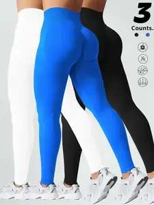 Women's High Waisted Yoga Pants with Lift Design, Tummy Control Sporty Tight Fit, Running Fitness Workout Clothes, Gym Fitness Leggings, 1 Piece/2 Pieces/3 Pieces