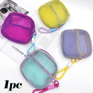 Dopamine Mesh Makeup Bag with Hanging Rope, Portable Breathable Storage Pouch, Makeup Organizer Pouch, Zipper Wash Bag Mini Cute Travel Handbag, Travel Cosmetic Bags