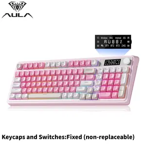 AULA S99pro Wireless Gaming Keyboard, Tri-Mode Computer Keyboard with Number Pad, RGB Backlit Media Knob Programmable Creamy Cute Design Keyboard for PC Mac Xbox